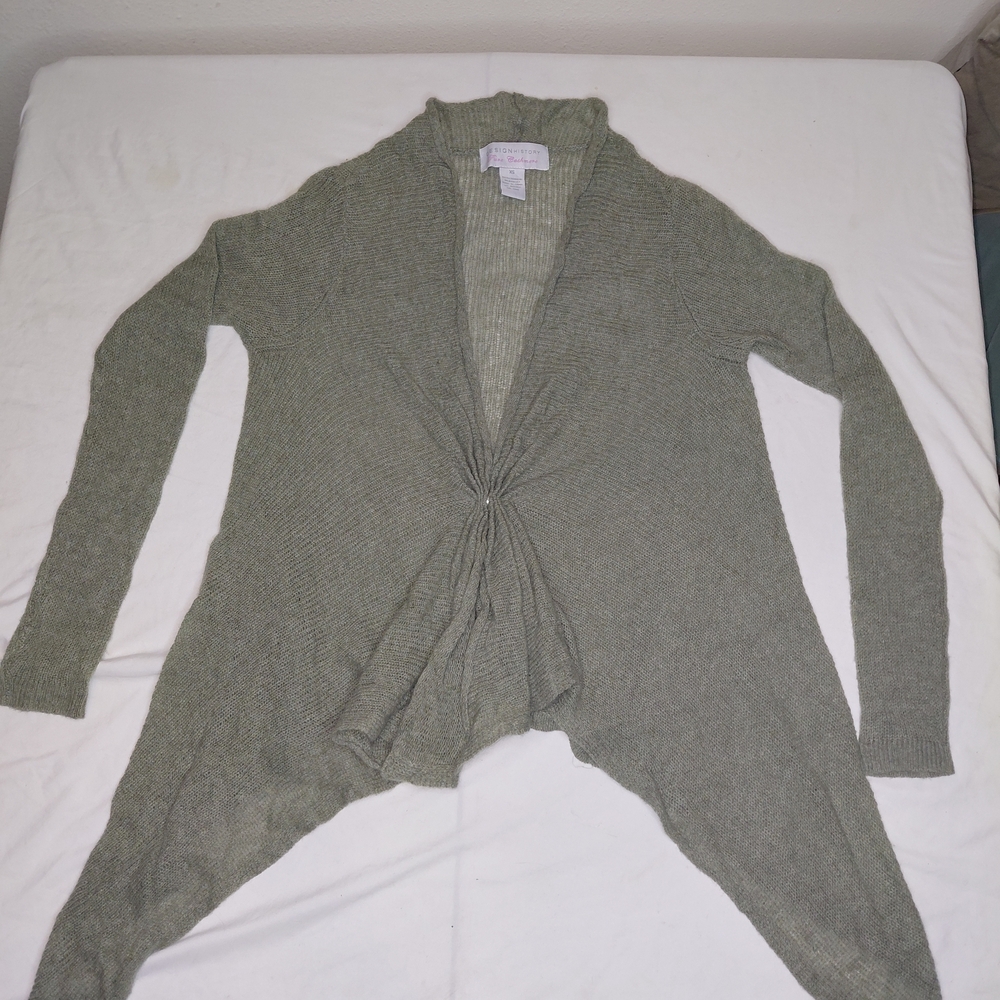 Design History Sage Green Asimetric Cardigan Sz XS 100% Cashmere - Picture 2 of 10